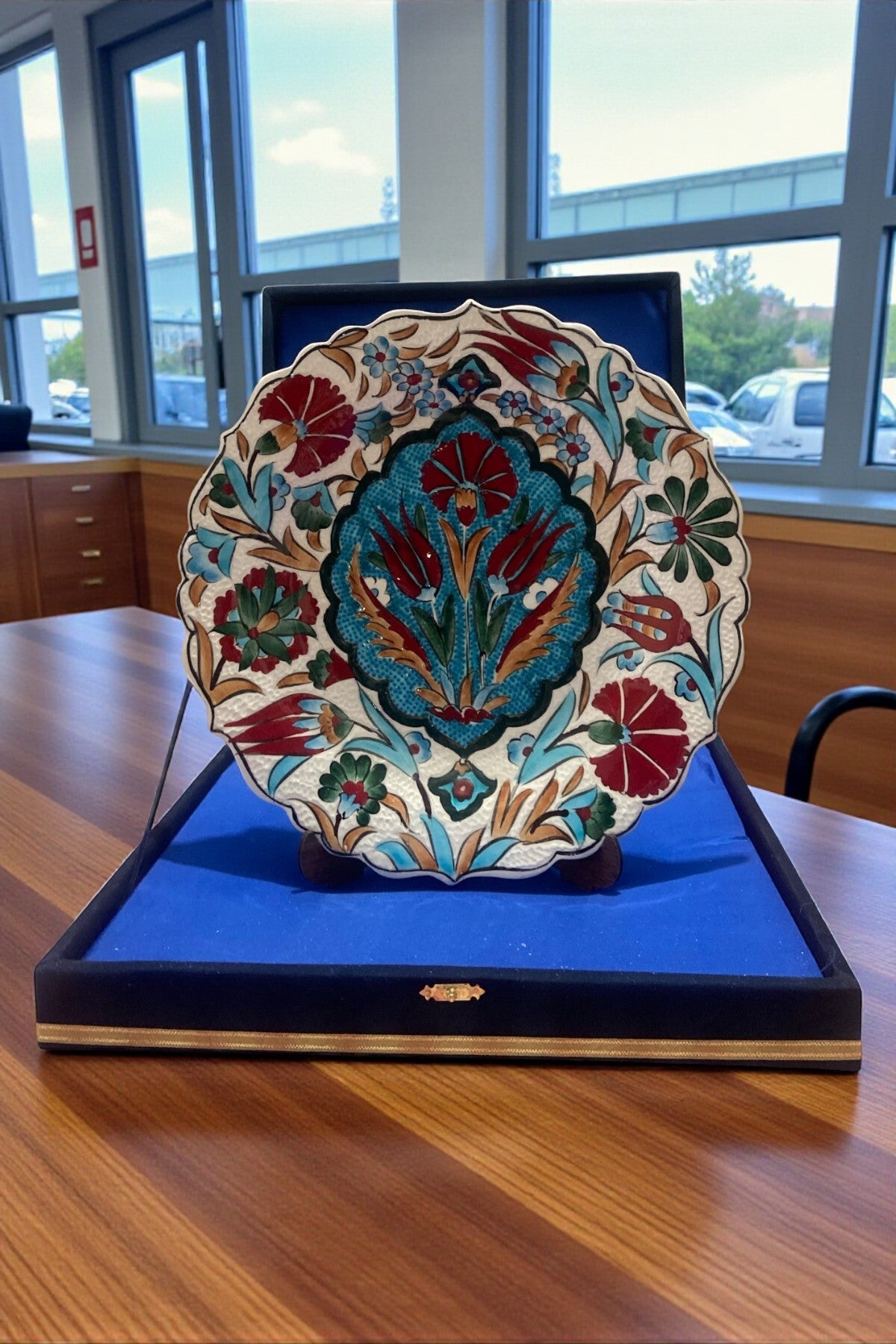 YOOS Velvet Gift Box 30Cm Handmade Special Sable Craftsmanship Karanfil and Lale Patterned Turquoise Tile Plate - MALLTURK