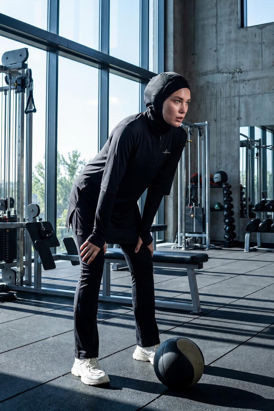 Hasema Active H-Per Fit Black Hijab Training Top with Zipper Collar ACT-31