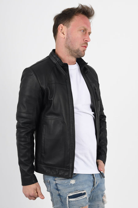 ALIN Theroux Men's Genuine Leather Relaxed Fit Leather Jacket Black - MALLTURK