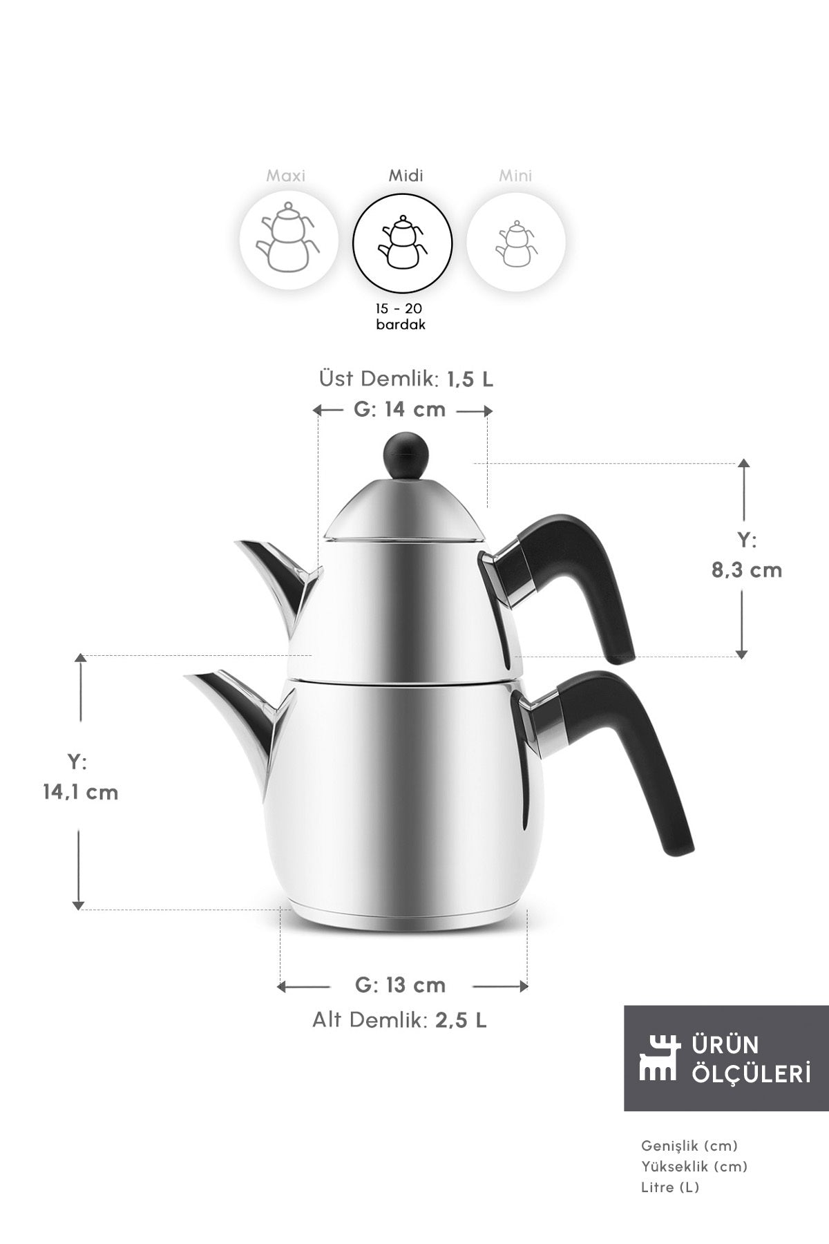 Karaca Tokyo Midi Powersteel Pro 316 Stainless Steel induction Base Teapot Set - MALLTURK