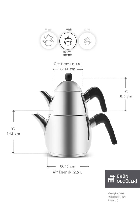 Karaca Tokyo Midi Powersteel Pro 316 Stainless Steel induction Base Teapot Set - MALLTURK