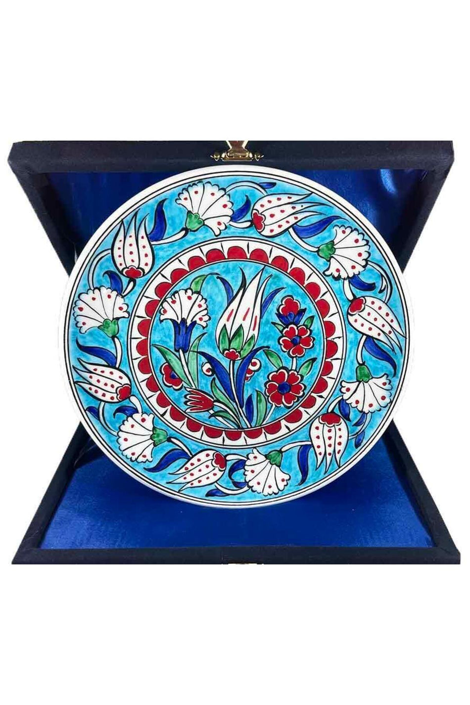 Cini Evi Iznik Tile Plate Turquoise Zeminli Tulip and Carnation Patterned 18 cm - MALLTURK