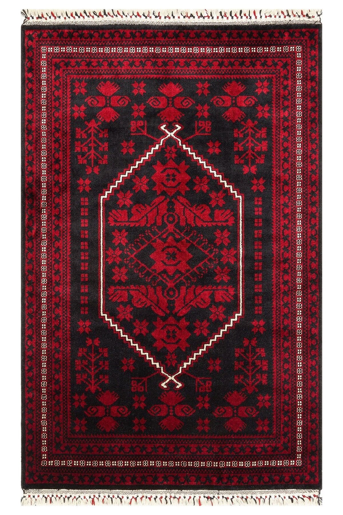 Eko Hali NOSTALGIA 956 BLUE Afghan / Yagcibedir Patterned Handcrafted Tencel Usak Carpet Produced on Special Looms. - MALLTURK