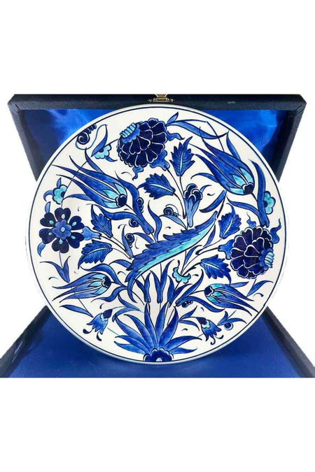 Cini Evi Blue Saz Garden Iznik Tile Plate - MALLTURK