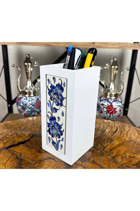 Cini Evi Iznik Bahari Iznik Tile Wooden Pen Holder - MALLTURK