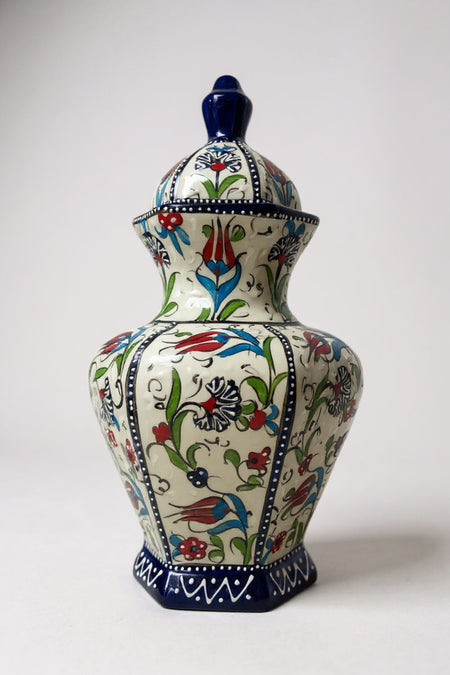 STORESZA Handmade 30cm Sable Craft Hexagonal Cube Ceramic Vase Blue - MALLTURK