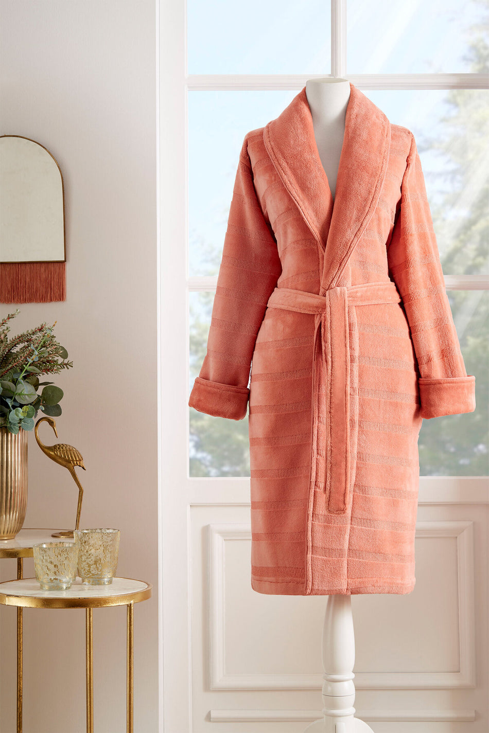 Ozdilek Sadem Organic Stripe Shawl Collar Bathrobe - MALLTURK