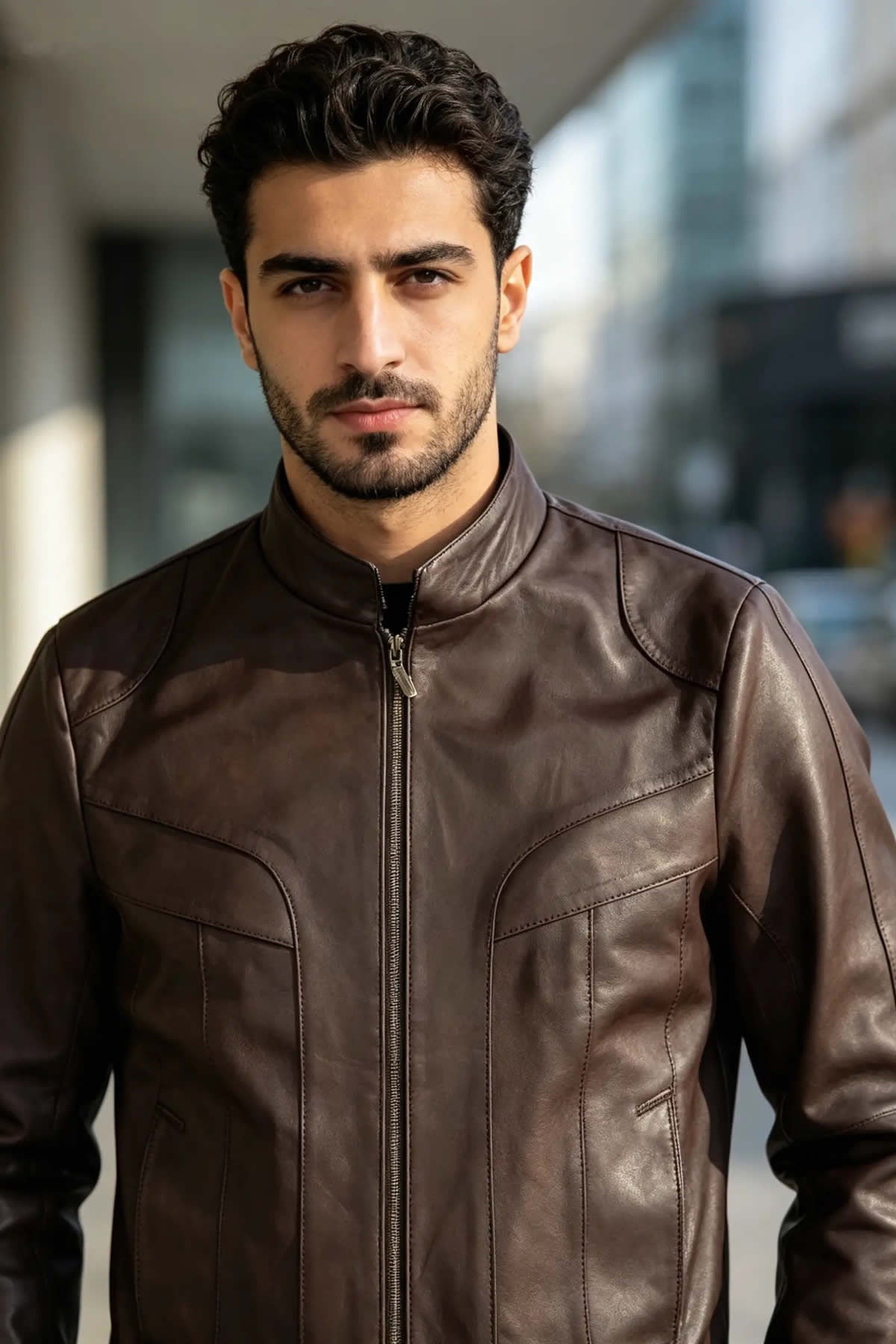 ALIN Bradley Men's Genuine Leather Slim Fit Leather Jacket Brown - MALLTURK