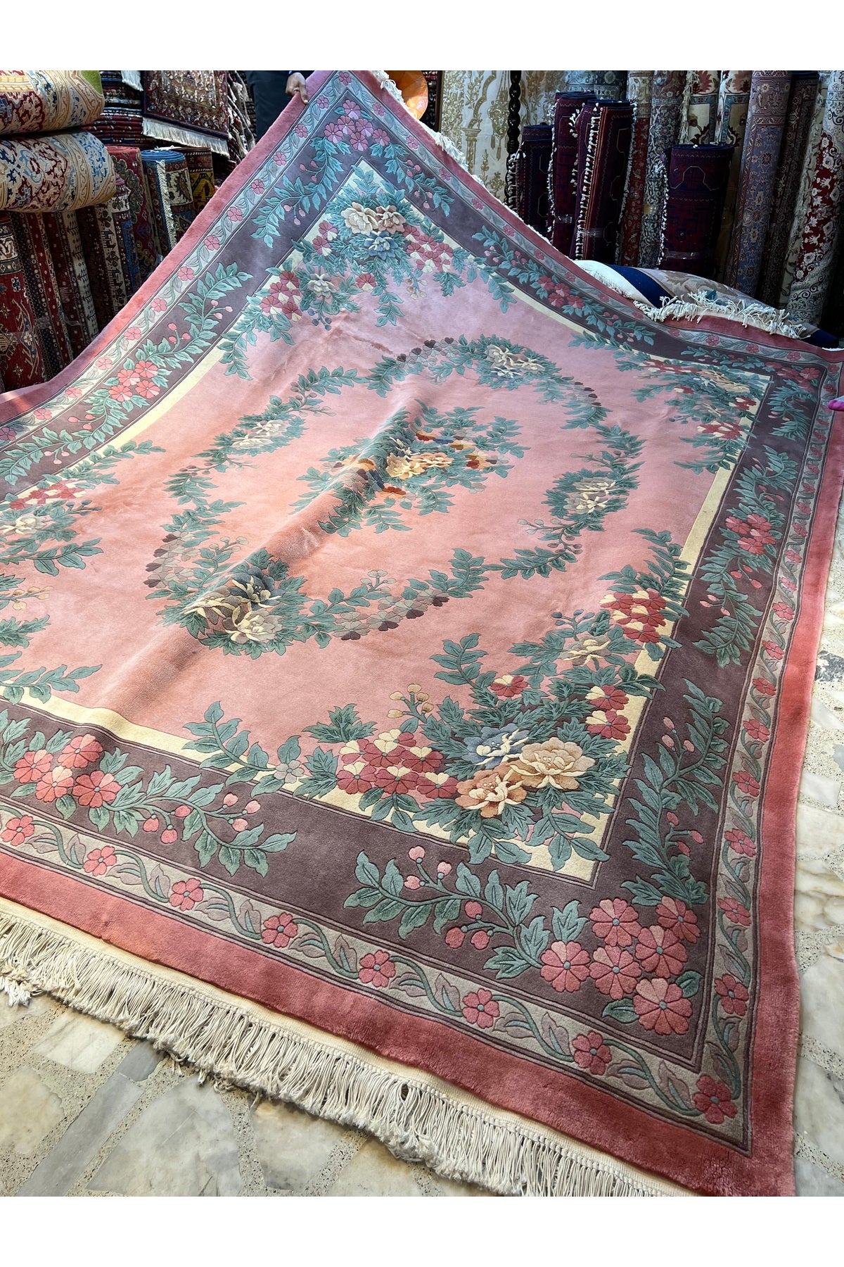 RD RAMAZAN DAG Hand Rug Art Hand-Woven Embossed Chinese Rug Premium Quality Pink Color Size 370x274 - MALLTURK