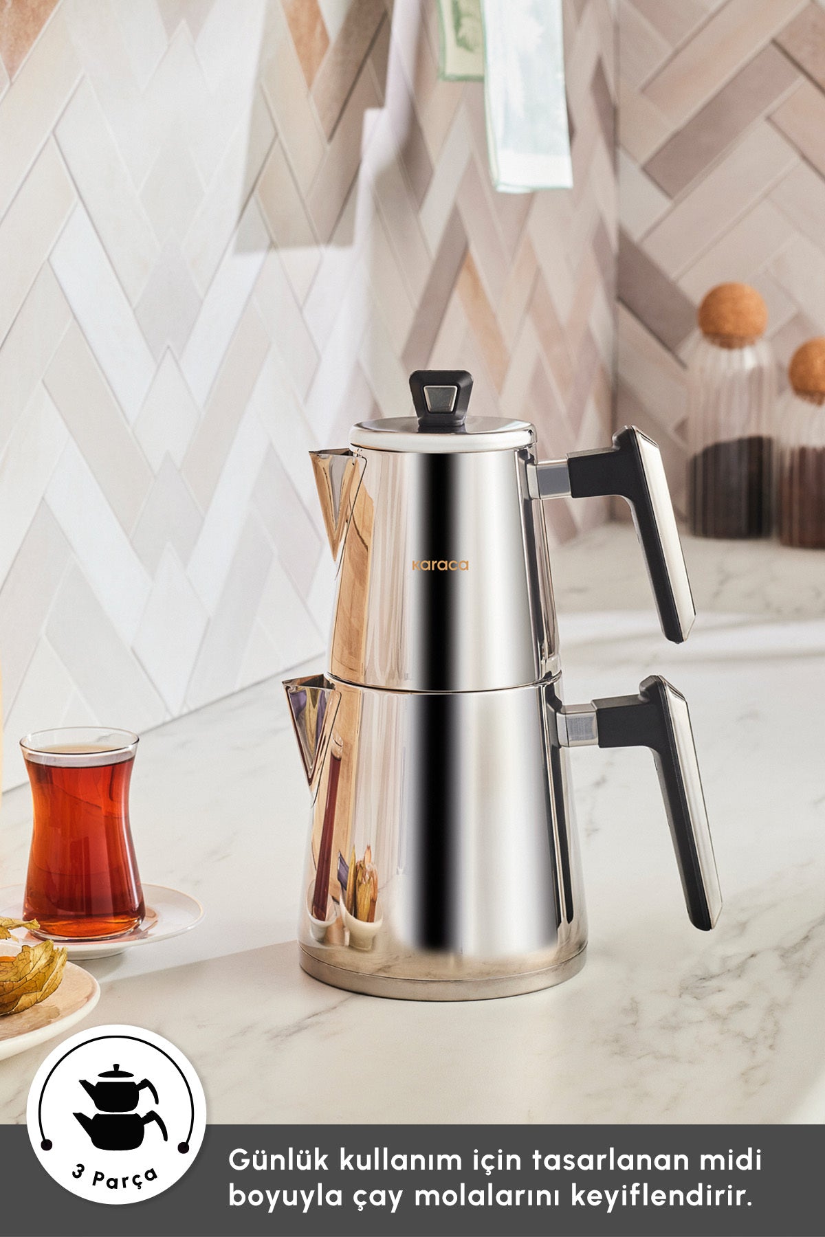 Karaca Space Powersteel Pro 316+ Stainless Steel induction Base Midi Teapot Set - MALLTURK