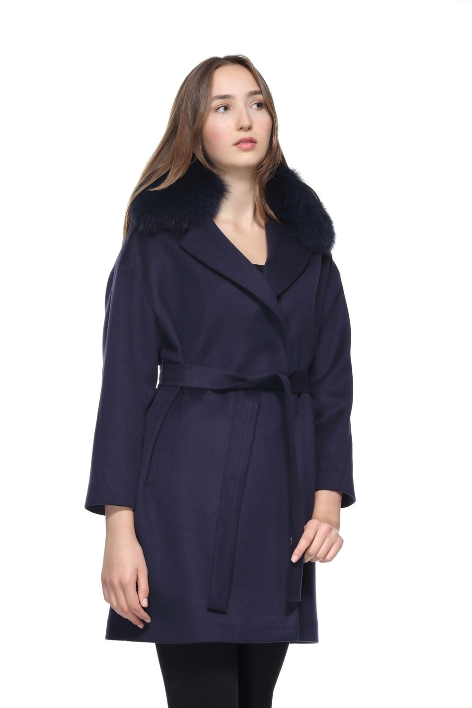 Leather Club Fox Navy Cashmere Coat with Accessories