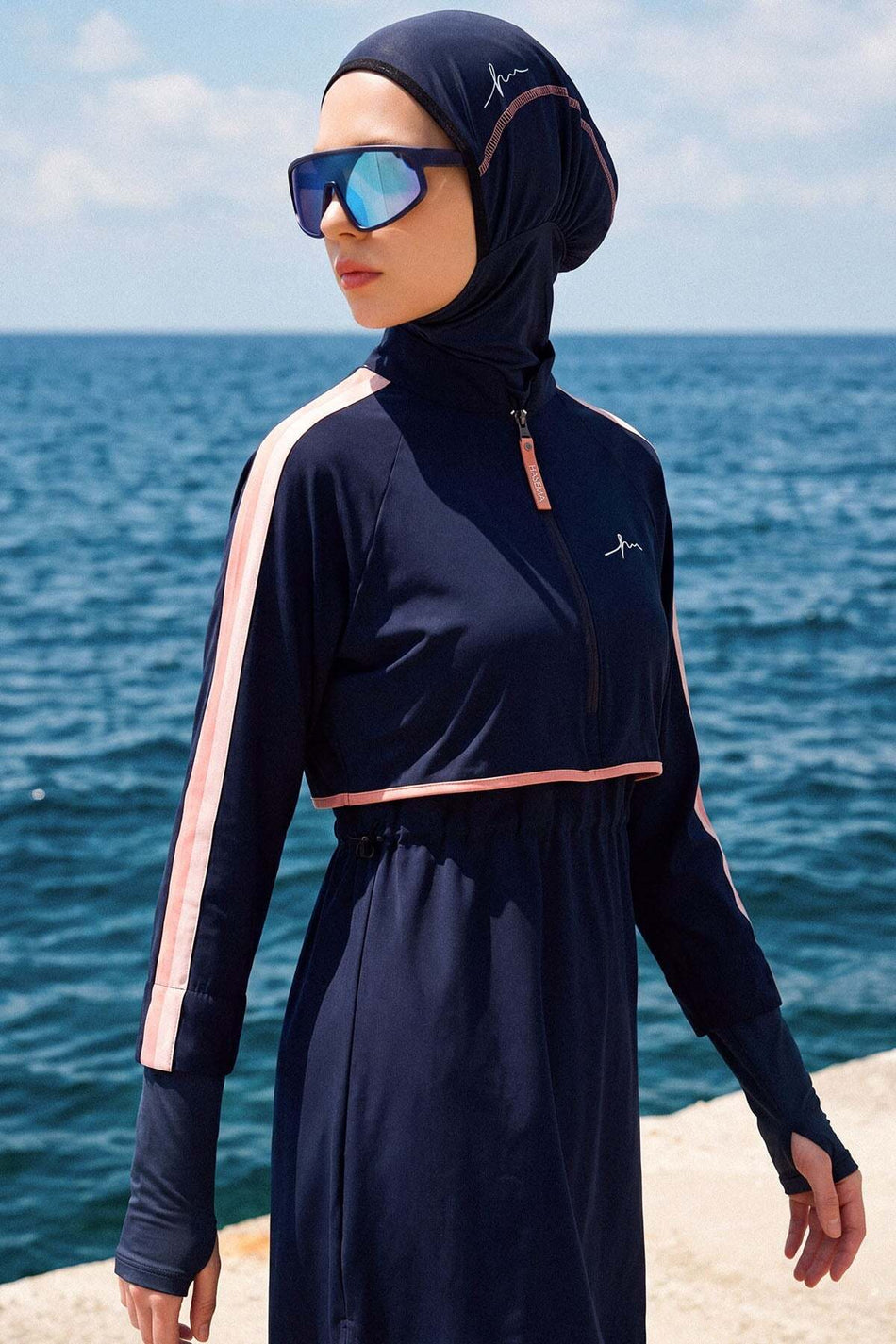 Hasema Esila H-Per Navy Blue 6-Piece Full Coverage Swimsuit Set with Sleeves 3125 - MALLTURK