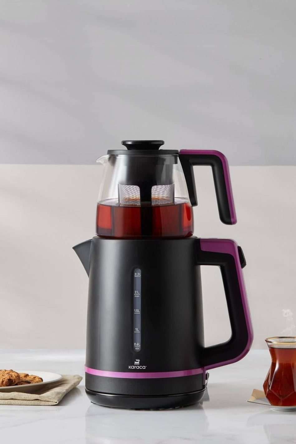 Karaca Maxi Tea XL 2-in-1 Glass Teapot and Kettle Set with Roseberry - MALLTURK