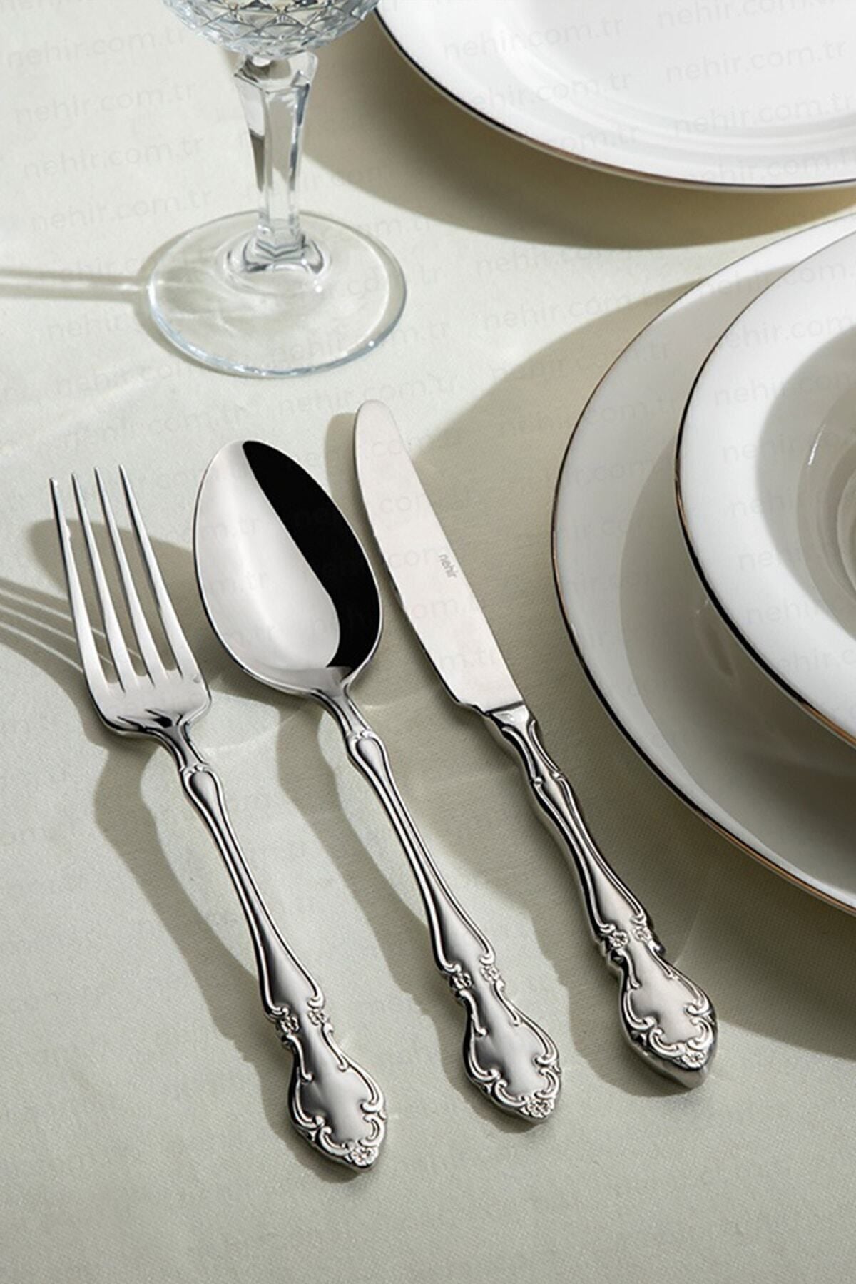 Nehir adriana Plain 89 Piece 12 Place Setting Flatware Set - MALLTURK