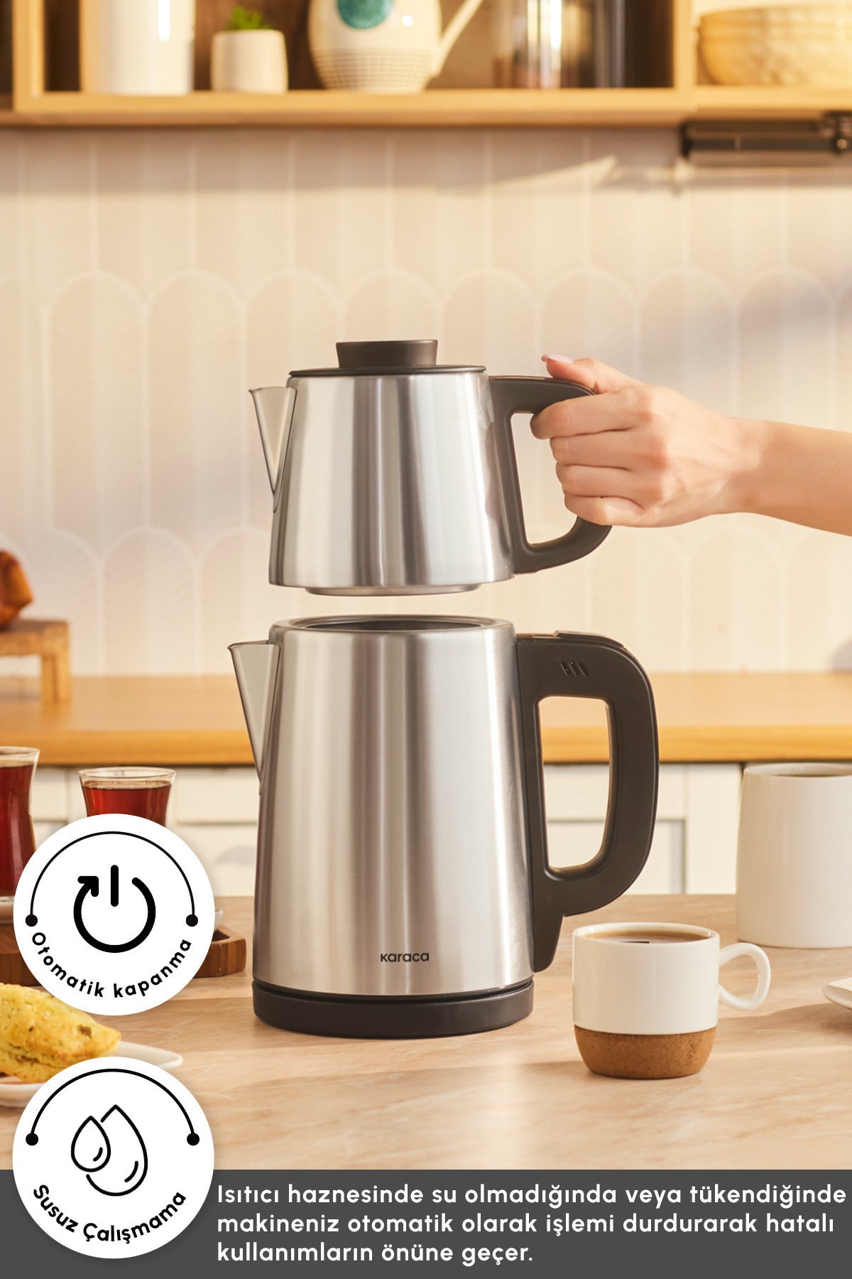 Karaca Tea Break 2 in 1 Stainless Steel Water Kettle Tea Maker inox Black - MALLTURK