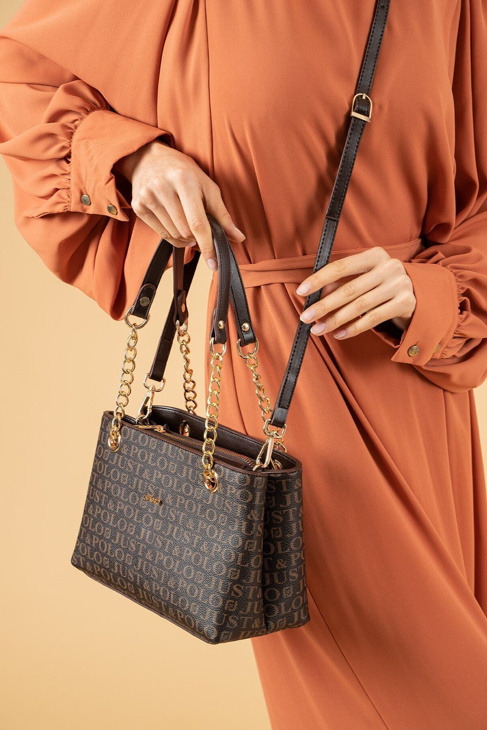 Just Polo Women's Shoulder Bag, Coffee Brown, Dimensions: Width 25 cm / Height 18 cm - MALLTURK