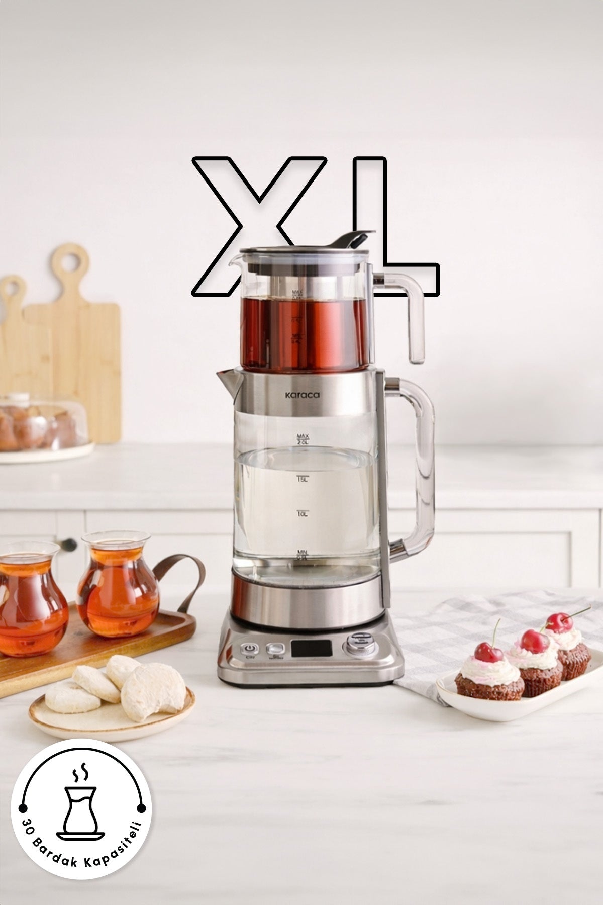 Karaca x Refika Gonlubol XL Glass Tea Maker Chrome - MALLTURK
