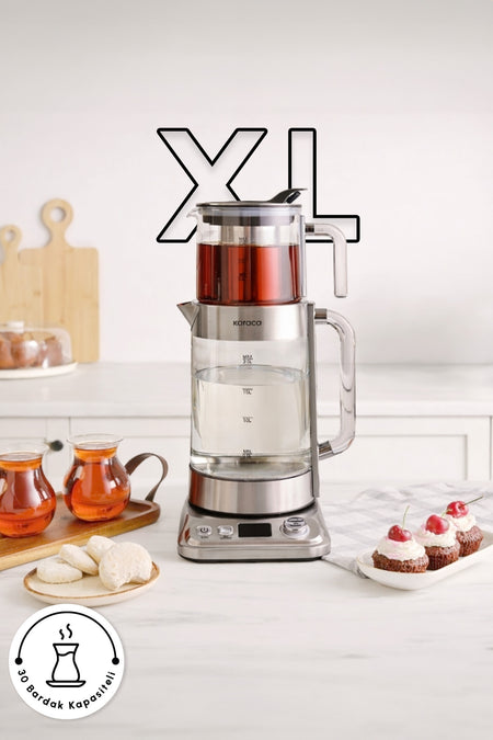 Karaca x Refika Gonlubol XL Glass Tea Maker Chrome - MALLTURK