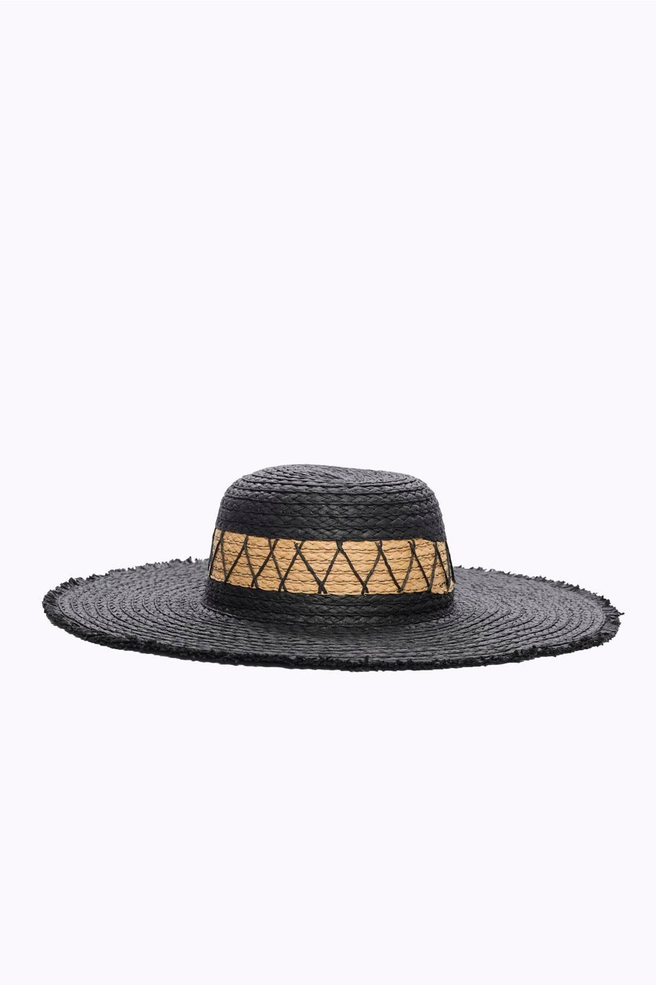 Hasema Striped Detail Black Straw Beach Hat 2042