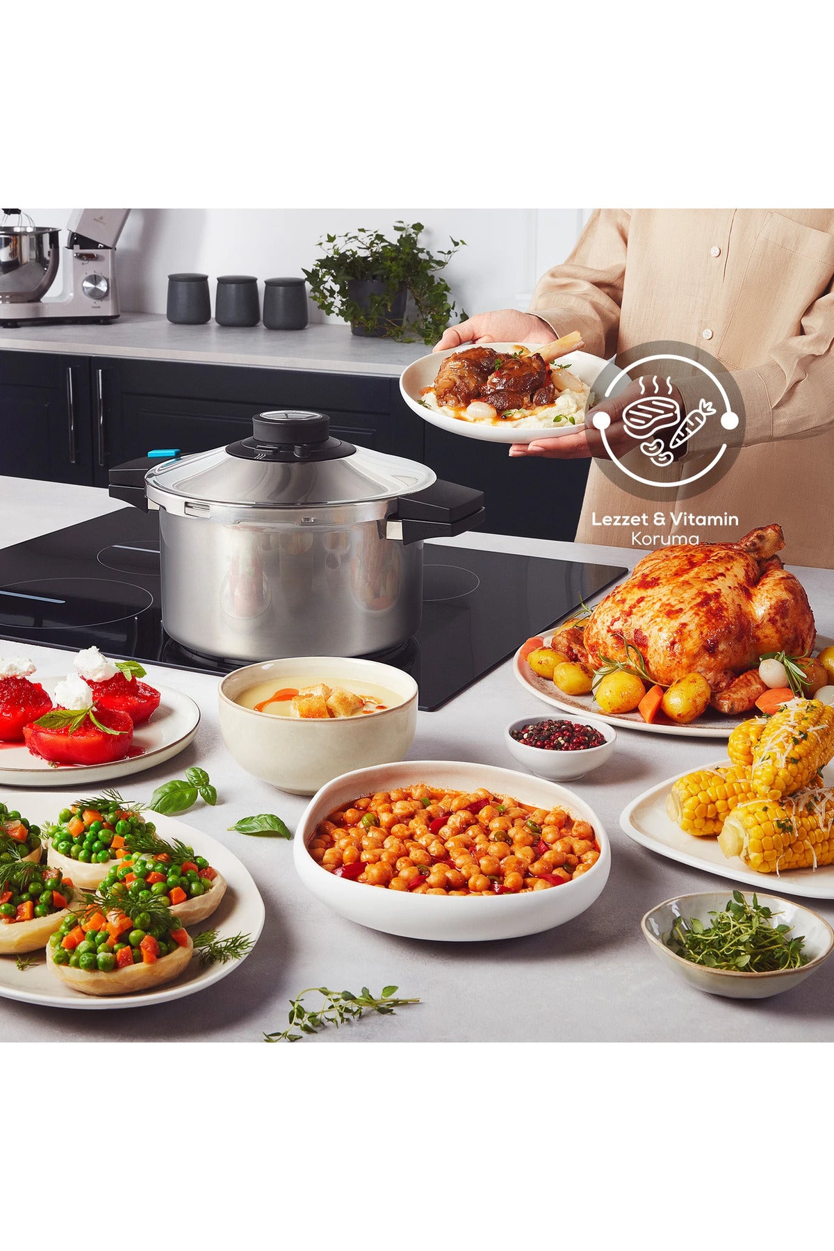 Karaca 6-Piece Locking System, Steel Body, induction Base Pressure Cooker Set 4+6 Lt - MALLTURK