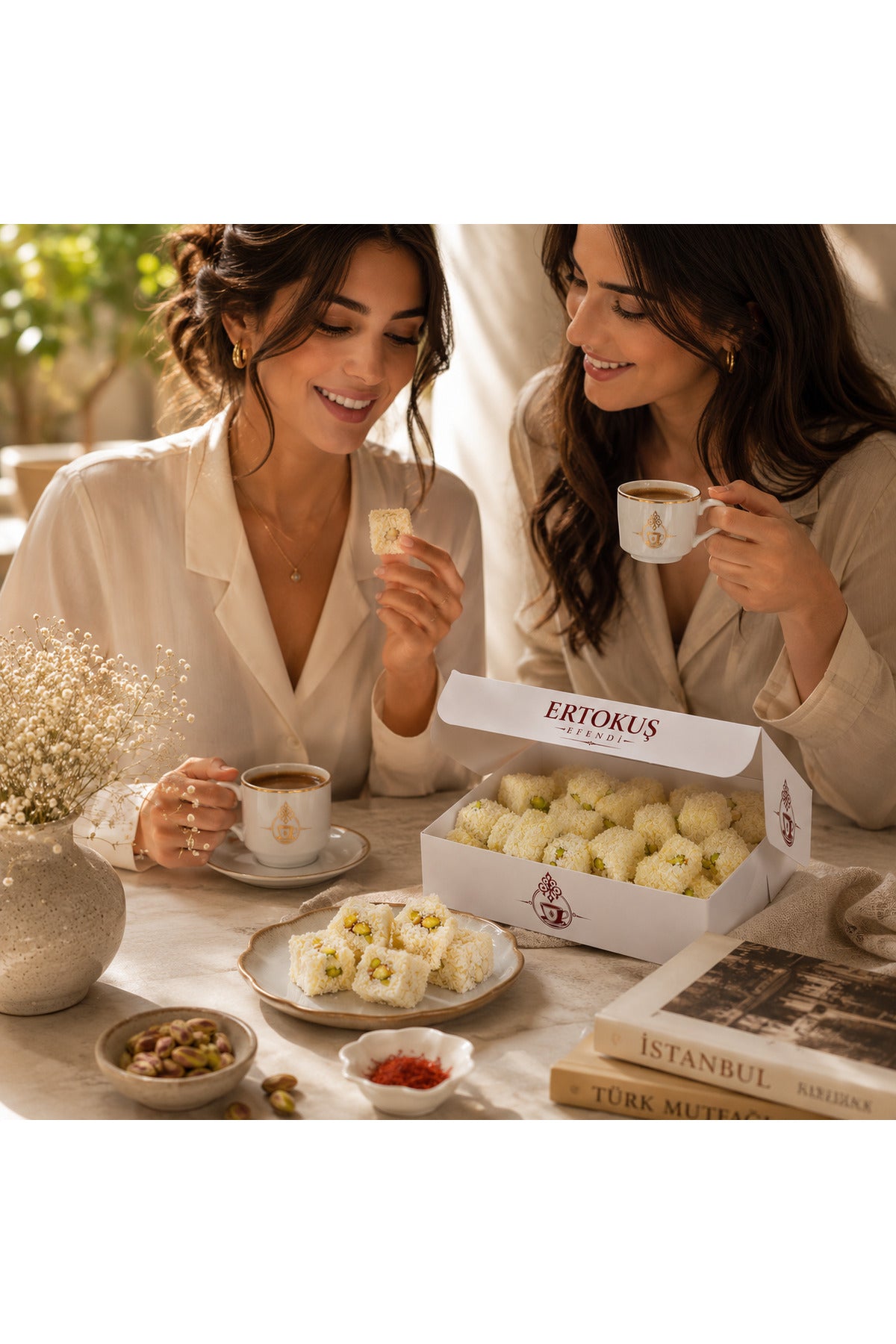 Ertokus Efendi safranli Extra Pistachio Turkish Delight Double Roasted 100 Beet Sugar 250 g - MALLTURK