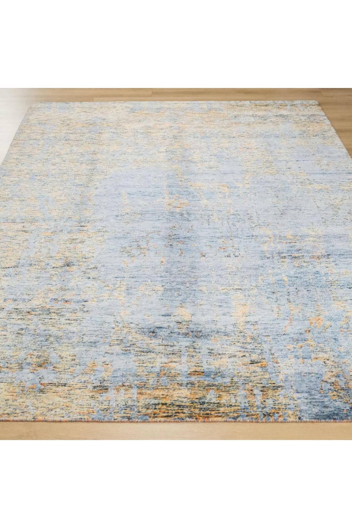 Halicizade Soyut Pattern Hand-Woven Rug-bambu Turquoise Gold - MALLTURK