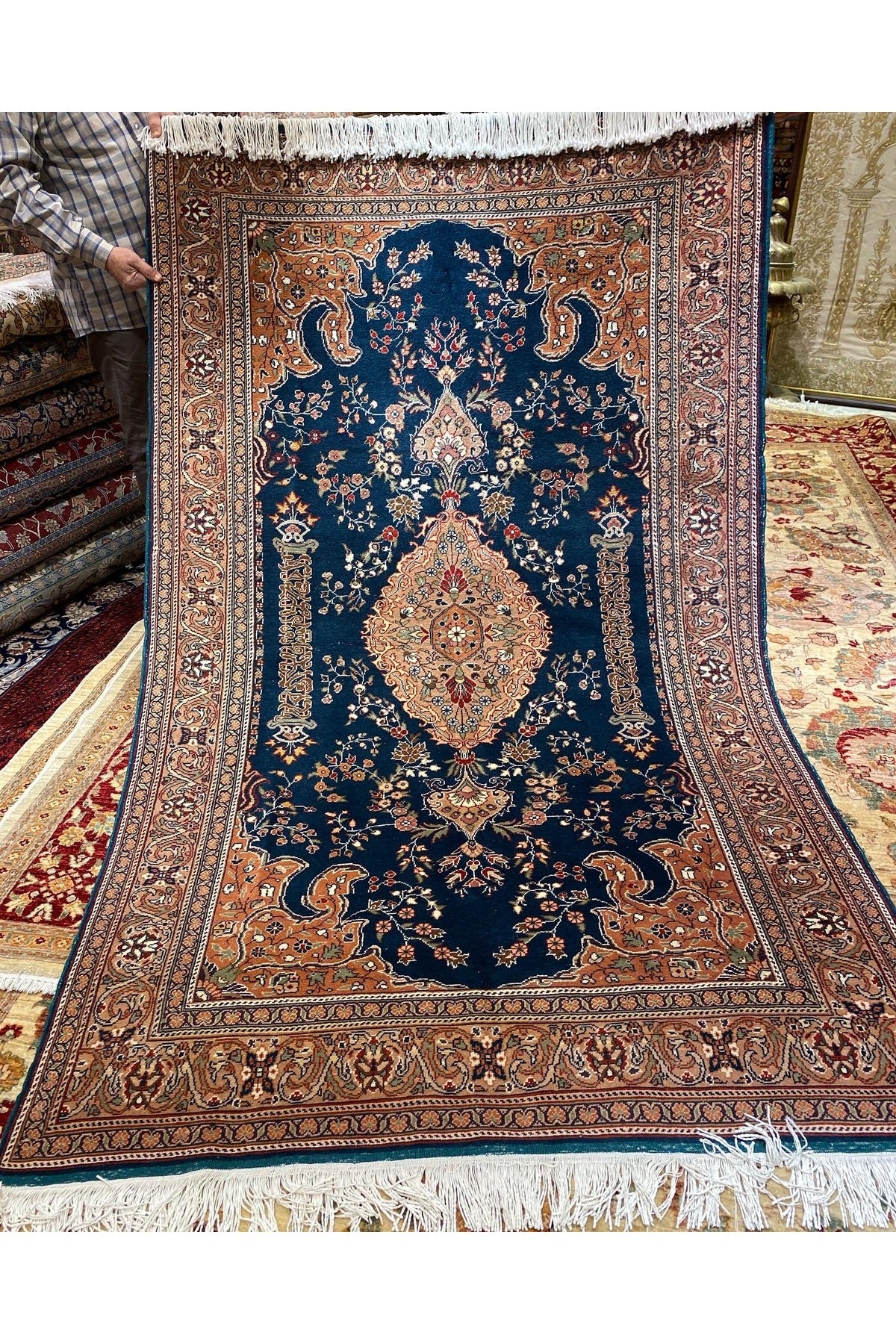 RD RAMAZAN DAG Hand Rug Art Hand-Woven Kayseri Lutfi Ozden Weave Premium Quality Cotton Fringe with Wool Weave 235x145