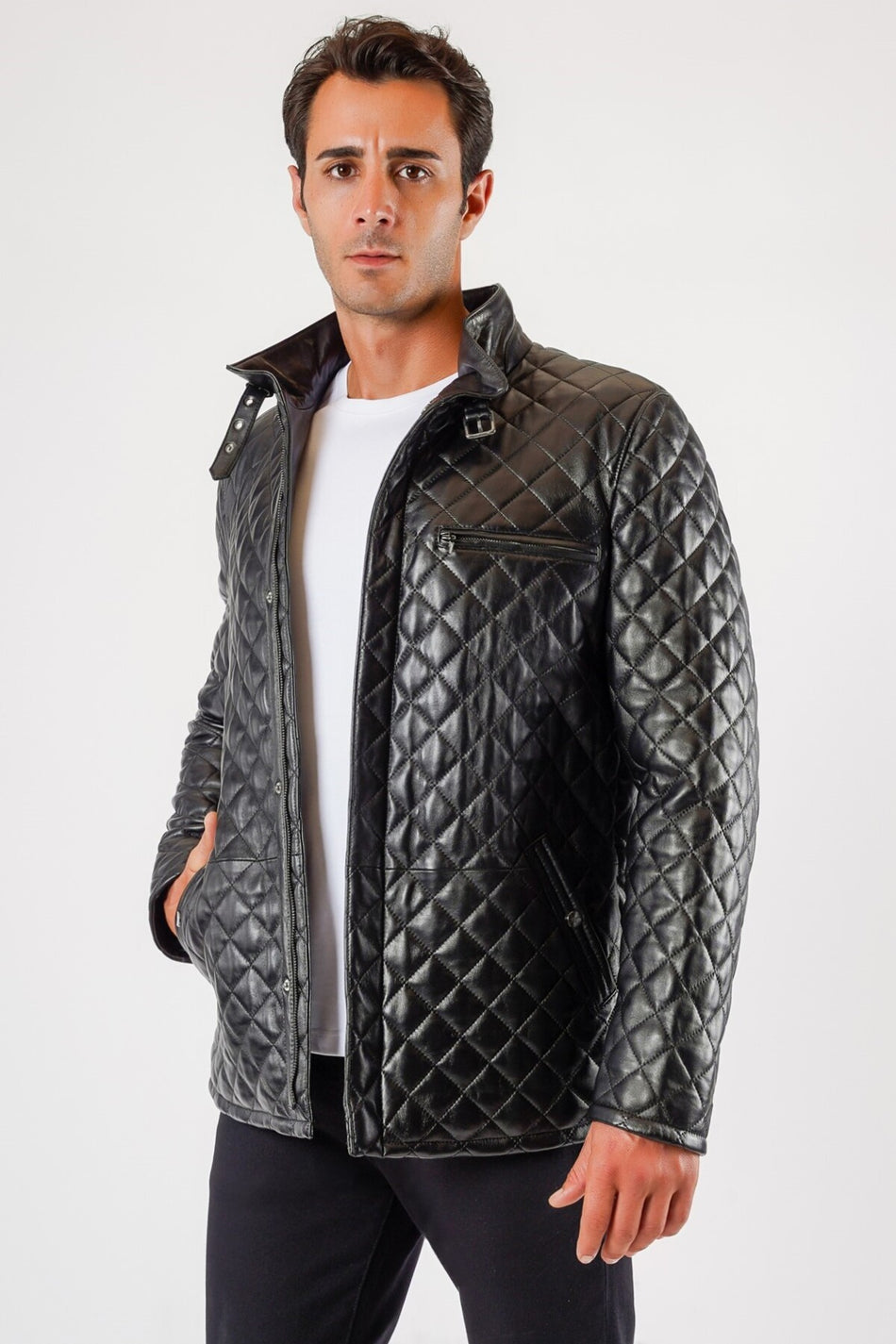 Chaqueta de cuero genuino negra Premio Leather Club