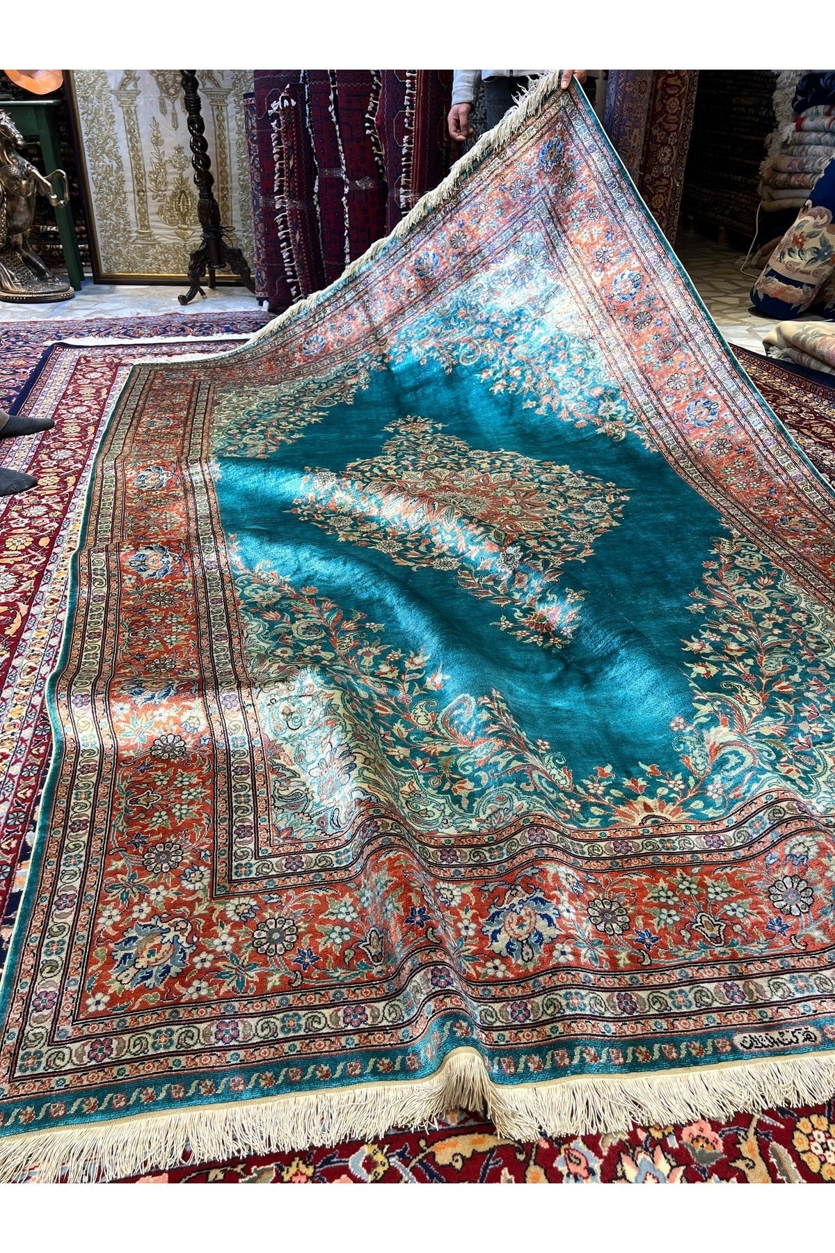 RD RAMAZAN DAG Hand Rug Art Hand-Woven Kayseri Cinar Pure Silk Rug Signed Collector Piece Size 280x173