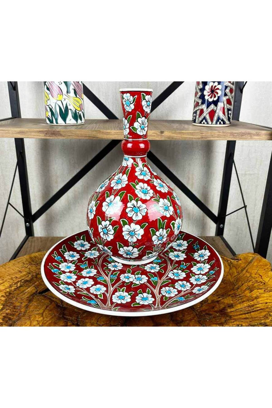 Cini Evi Red Tree of Life – Iznik Tile Vase and Plate Set - MALLTURK