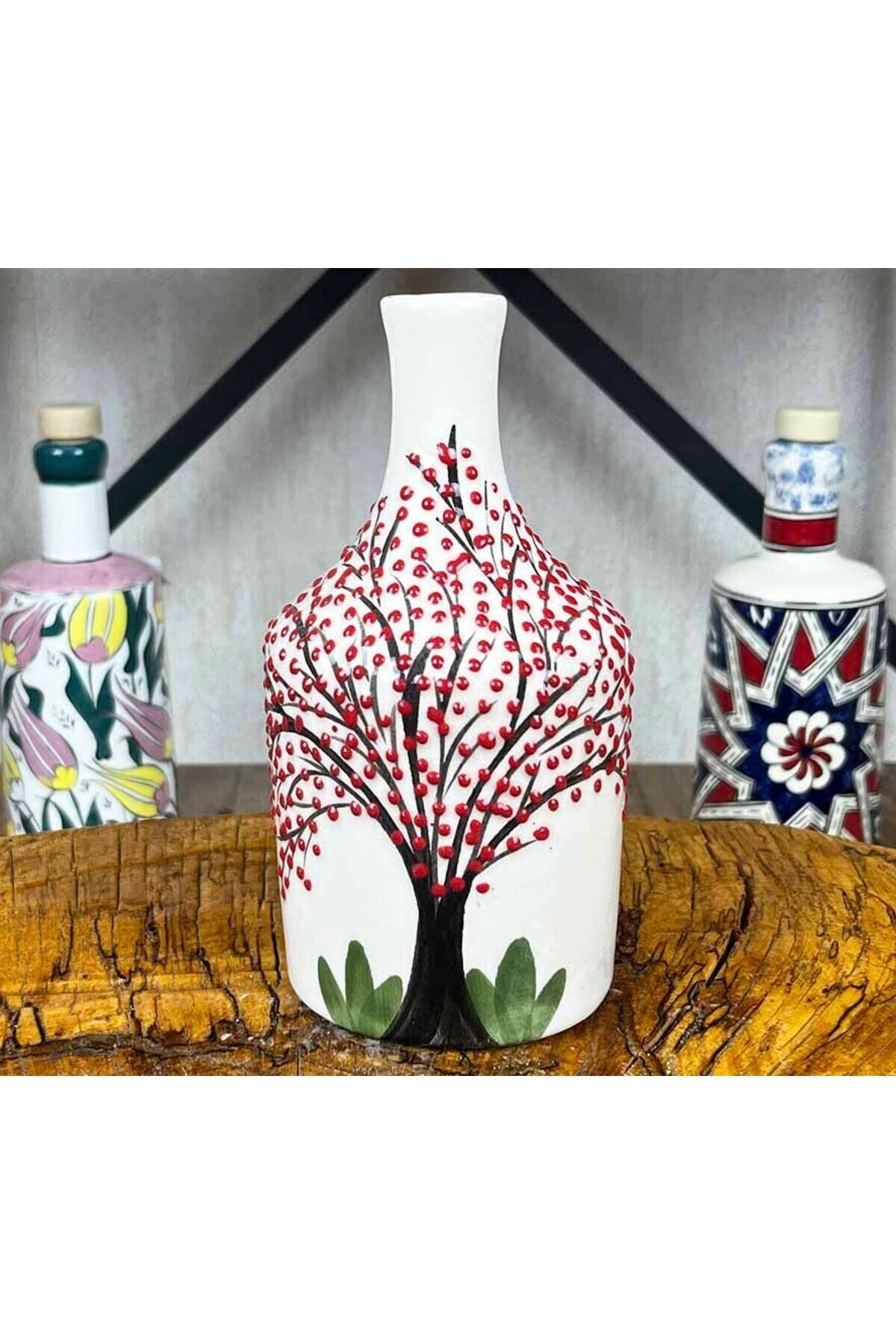 Cini Evi Kiraz Agaci Patterned Handmade Olive Oil Bottle 410 ml - MALLTURK