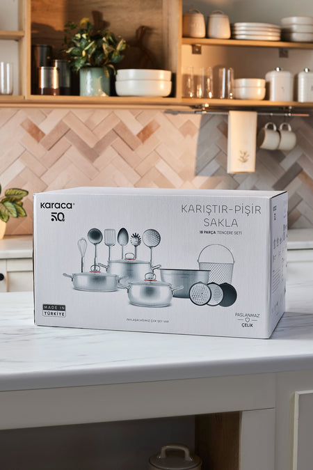 Karaca Karistir Pisir Sakla 18 Piece Karistirma Kabi ve Servis Gerecli Ceyiz Cookware Set - MALLTURK