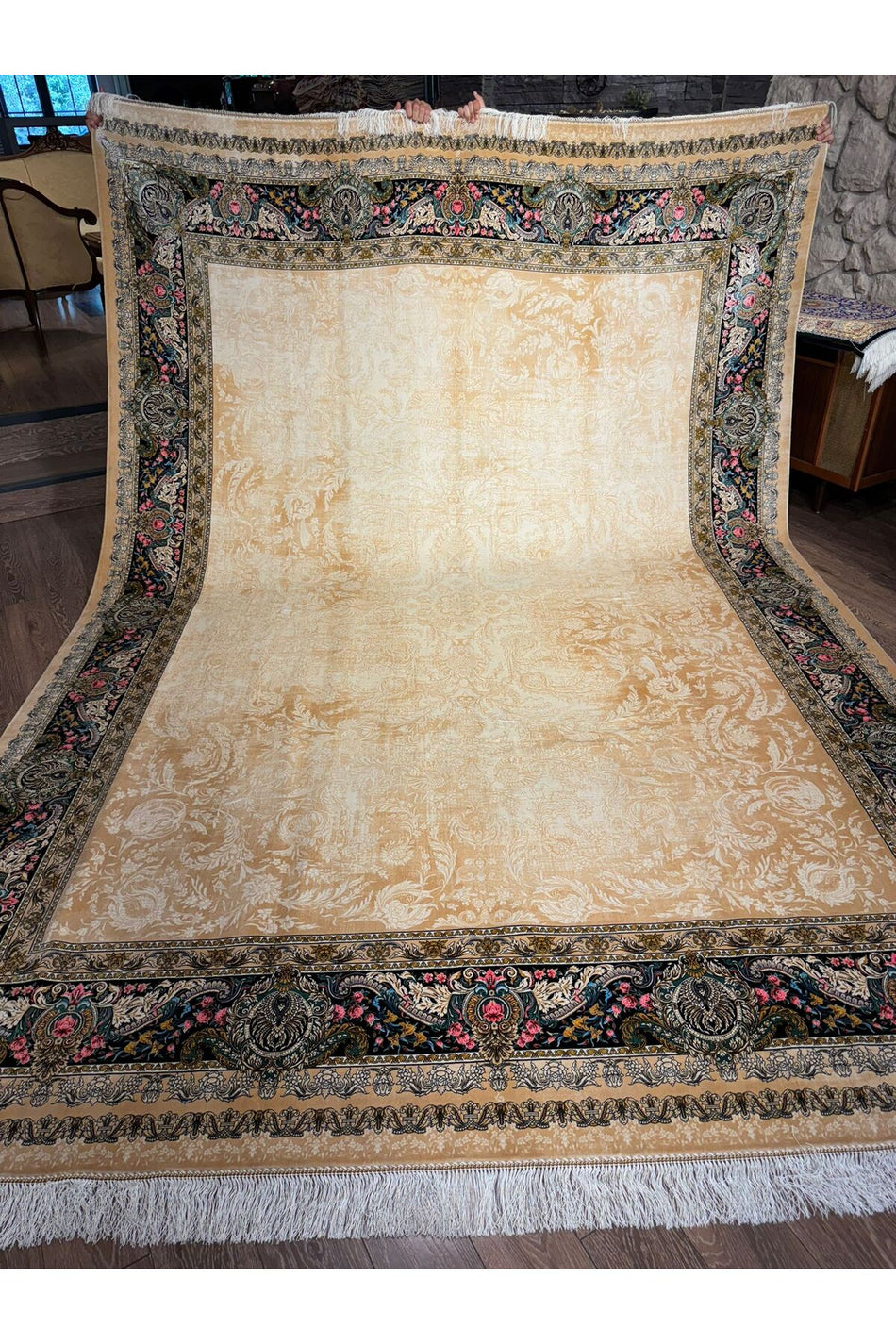 Rustikev Iranian Silk Peacock Rug