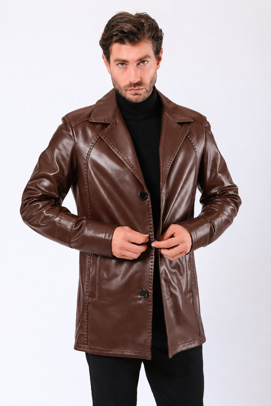 Leather Club koffiekleurige blazerjas van echt leer