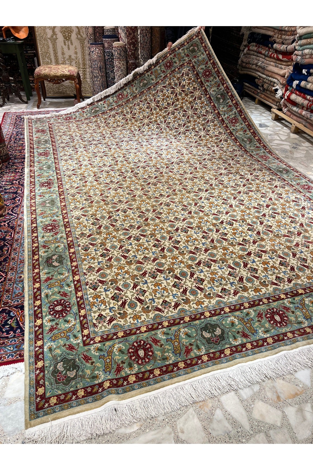 RD RAMAZAN DAG Hand Rug Art Hand-Woven Hereke Rug Lalezar Design Premium Quality Size 395x255 - MALLTURK