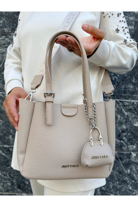 Just Polo Women's New Season 3-Compartment Luxury Soft Leather Adjustable Crossbody Stylish Shoulder Bag Stone - MALLTURK