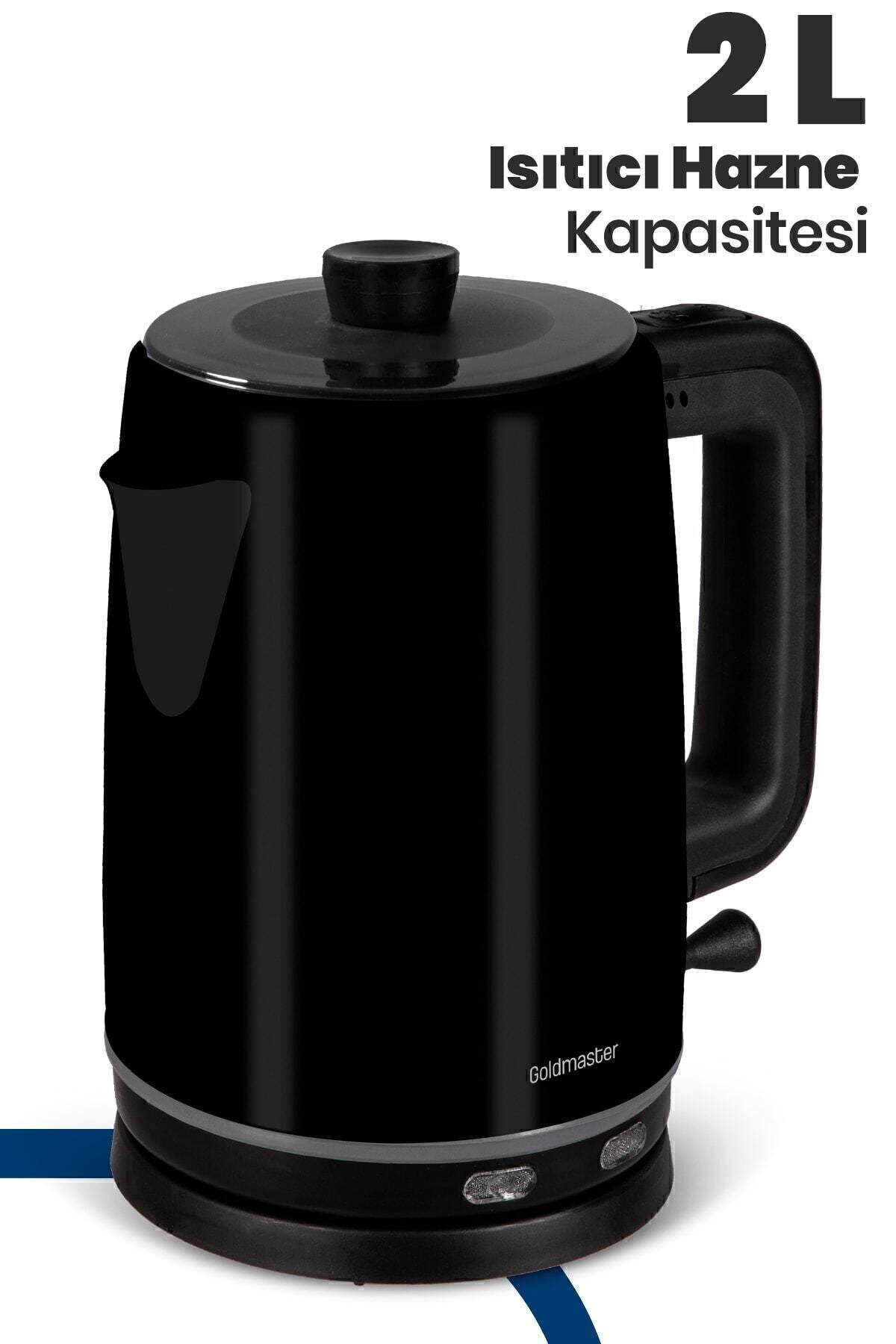 GoldMaster Emirgan Black 2200 Watt Large Capacity Stainless Steel Tea Maker and Water Kettle - MALLTURK