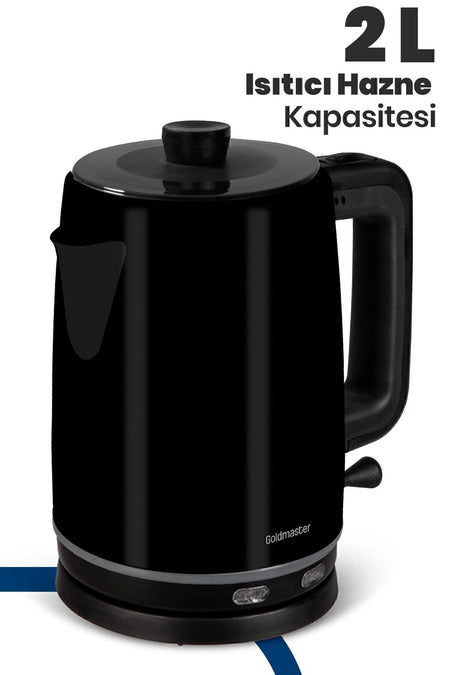 GoldMaster Emirgan Black 2200 Watt Large Capacity Stainless Steel Tea Maker and Water Kettle - MALLTURK