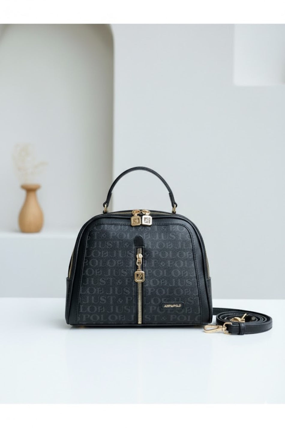 Just Polo Women's Black 4-Compartment Adjustable Long Strap Hand and Shoulder Bag JPM2057 - MALLTURK