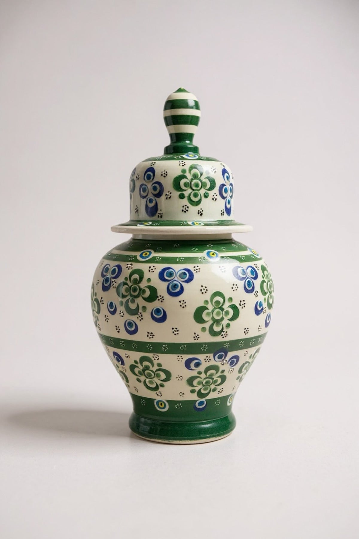 STORESZA Handmade Wheelwork 25cm Dark Green - White Crown Cube Ceramic Vase - MALLTURK