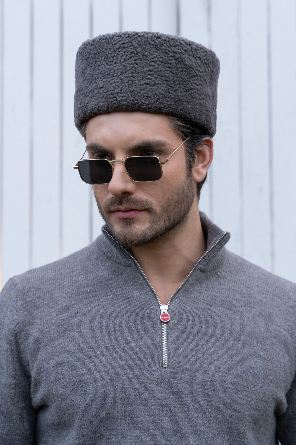 Fubileather Caucasian Fur Hat Leather Hat Gray