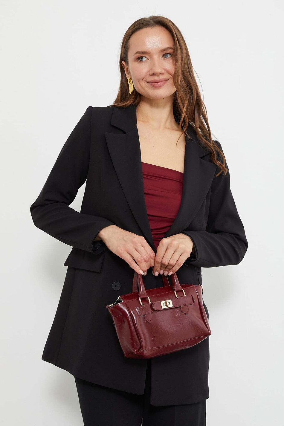 Belted Double-Breasted Collared Buttoned Jacket
