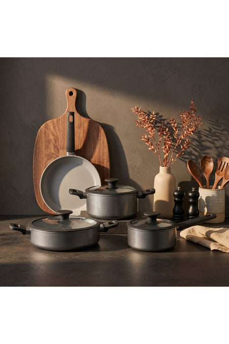Jumbo Toledo Swiss Crystal Grey Induction Compatible Cookware Set 7 Piece - MALLTURK