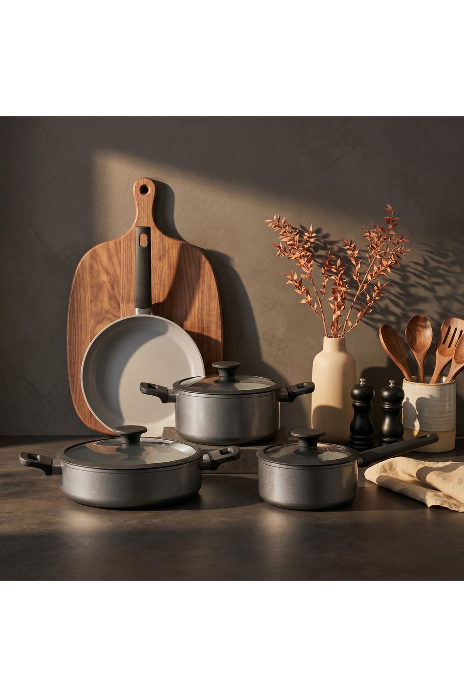 Jumbo Toledo Swiss Crystal Grey Induction Compatible Cookware Set 7 Piece - MALLTURK
