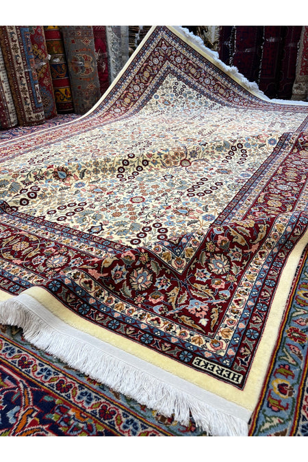 RD RAMAZAN DAG Hand Rug Art Hand-Woven Sumerbank Hereke Rug Signed Seven Mountains Flower Premium Quality Size 300x200 - MALLTURK
