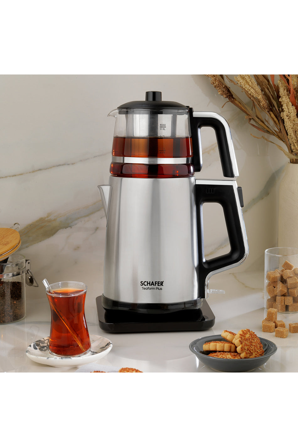 Schafer Teaform Plus Stainless Steel Tea Maker - inox/Glass Teapot - MALLTURK