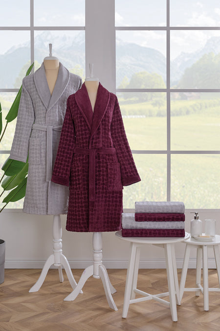 Ozdilek Tricot Velvet Family Bathrobe Set - MALLTURK