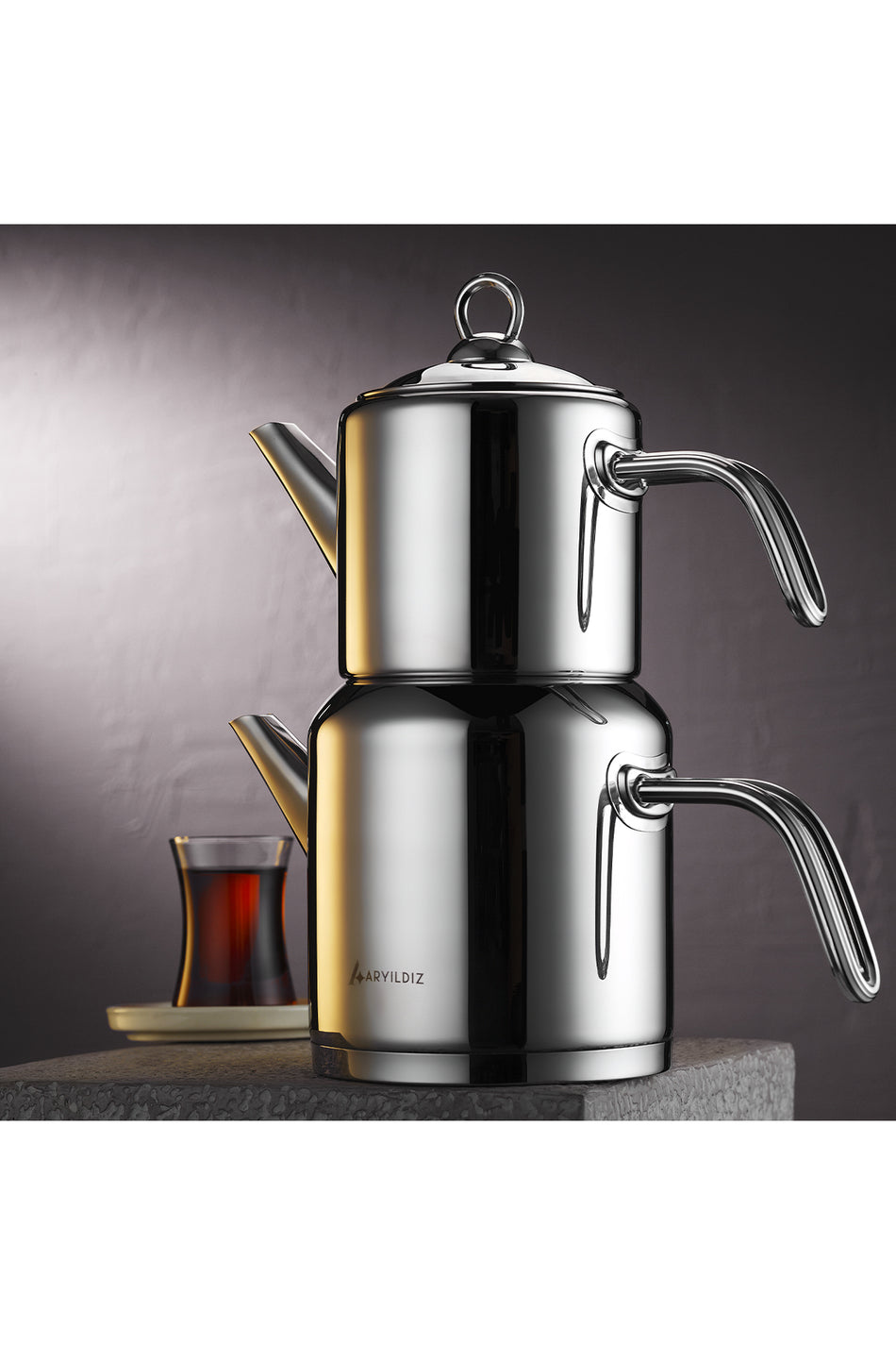 Aryildiz Vento Large Teapot Set with Striped Steel Handle - MALLTURK