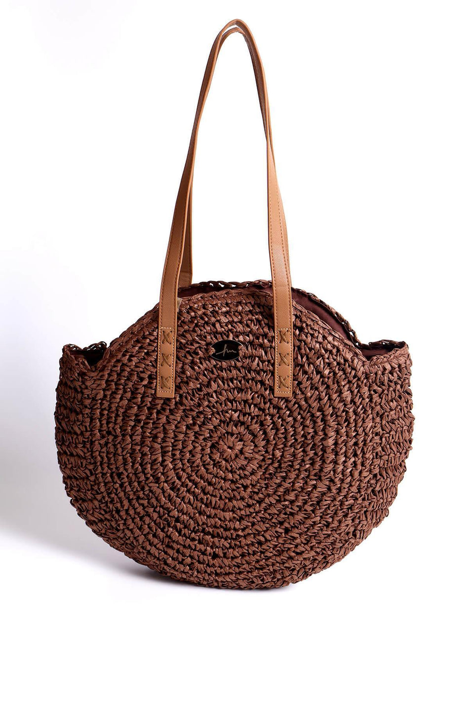 Hasema Signature Detail Brown Round Knitted Straw Bag 1007