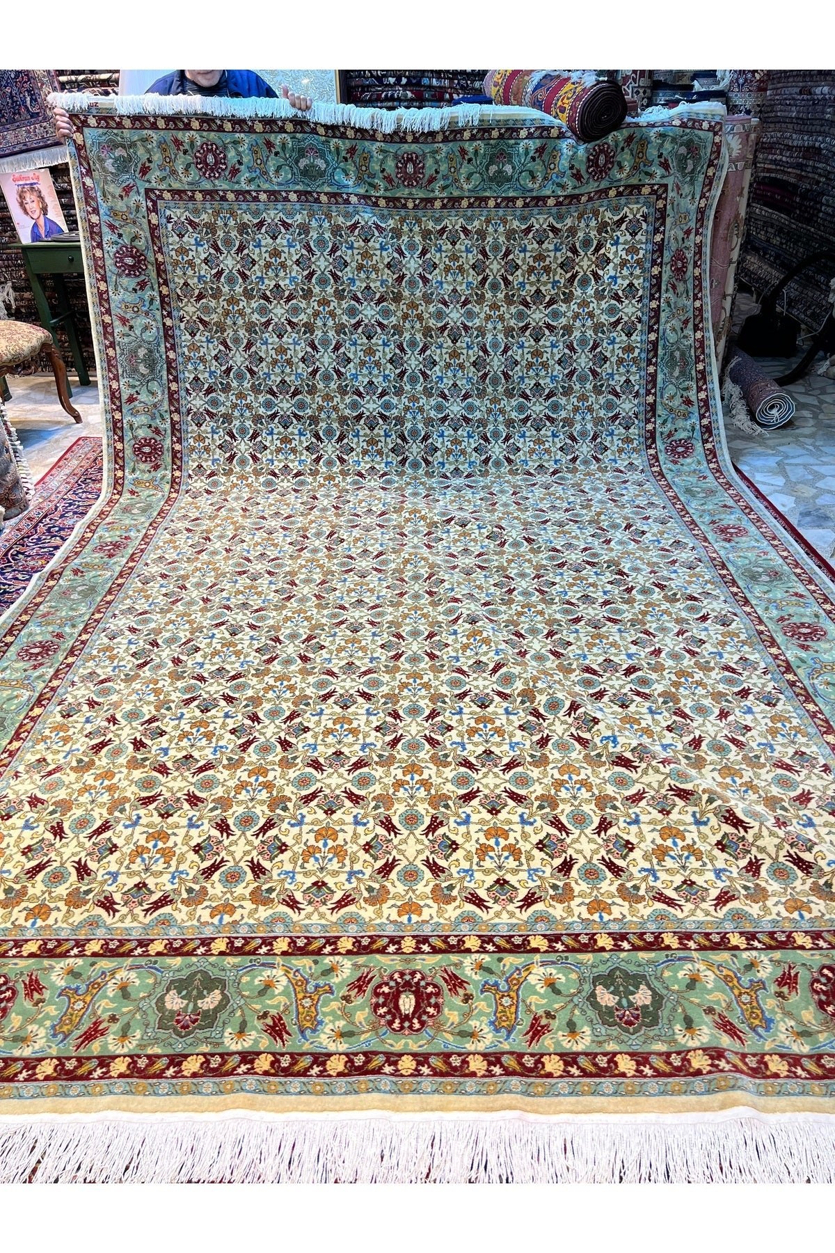 RD RAMAZAN DAG Hand Rug Art Hand-Woven Hereke Rug Lalezar Design Premium Quality Collector Piece Size 395x255 - MALLTURK